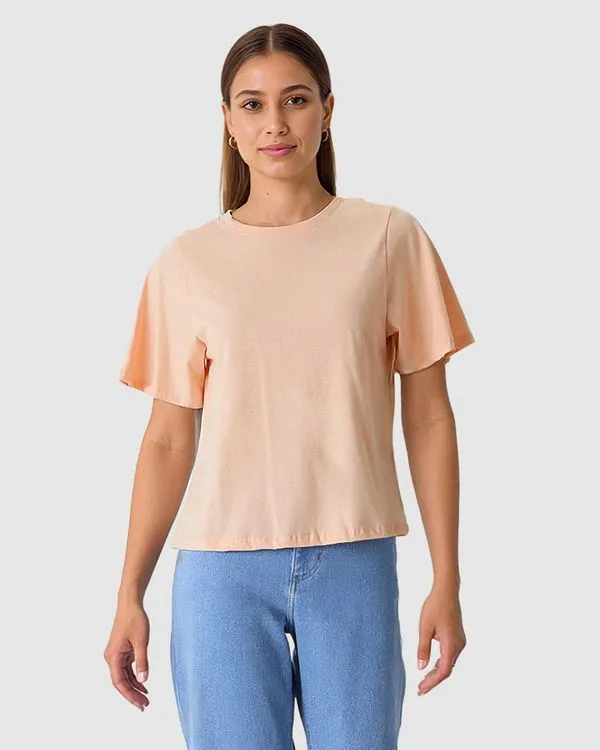 Blusa Feminina Reta Manga Curta Godê Em Algodão Laranja - GG