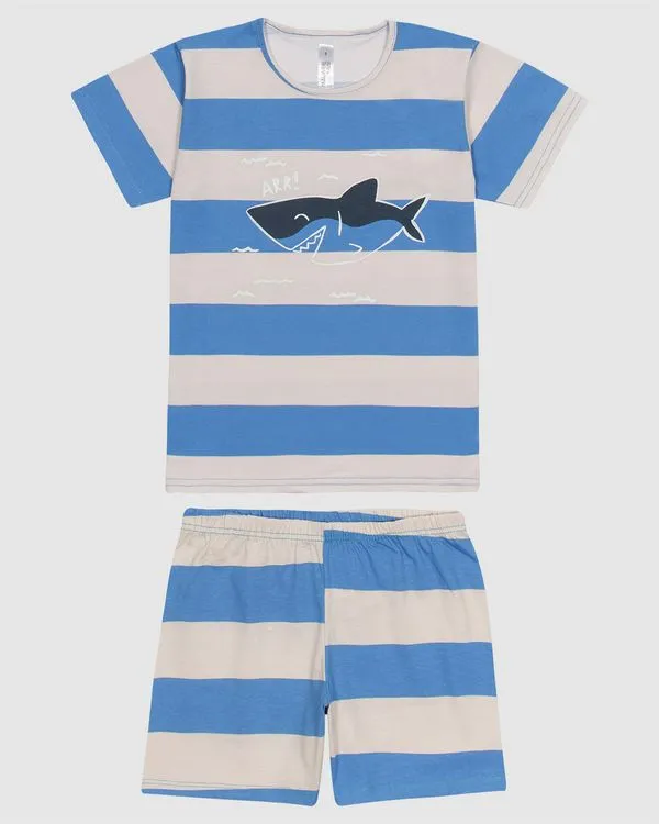 Pijama Infantil Menino Camiseta Estampa Tubarão Em Algodão Malwee Kids Azul - 4