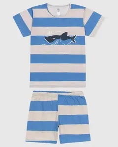 Pijama Infantil Menino Camiseta Estampa Tubarão Em Algodão Malwee Kids Azul - 4