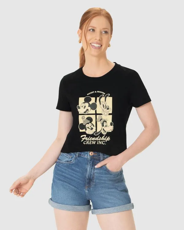 Camiseta Feminina Mickey Friendship Crew Inc. Em Algodão Preto - M