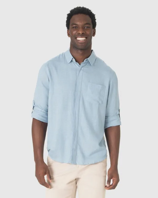 Camisa Masculina Regular Manga Longa Em Viscolinho Azul - G