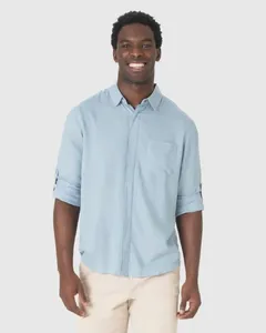 Camisa Masculina Regular Manga Longa Em Viscolinho Azul - G