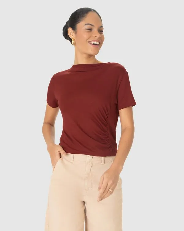 Blusa Reta Feminina Franzido Lateral Em Moletinho De Viscose Vermelho - XGG
