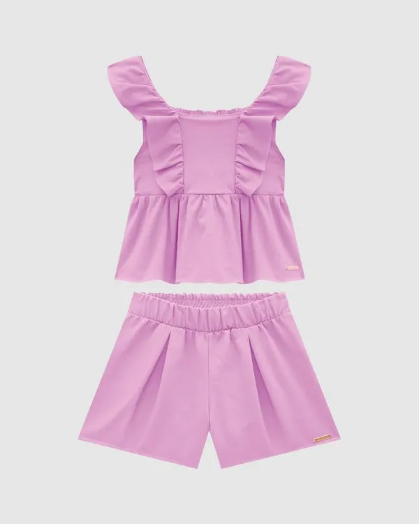 Conjunto Menina Regata E Shorts Em Crepe - Carinhoso Rosa - 3