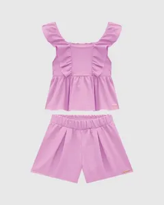 Conjunto Menina Regata E Shorts Em Crepe - Carinhoso Rosa - 3