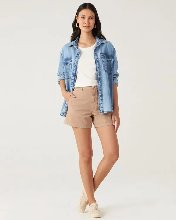 Short Feminino Linha A Em Sarja Com Elastano Marrom - 46
