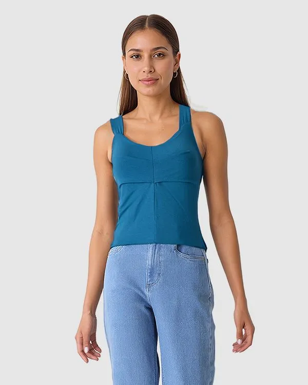 Regata Feminina Decote V Alça Larga Em Viscose Stretch Azul - GG