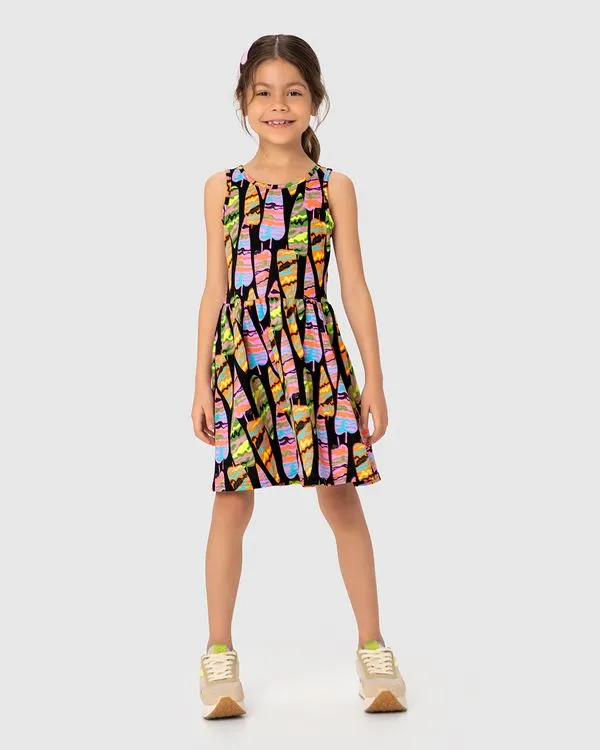 Vestido Infantil Estampado Em Algodão Malwee Kids Preto - 18