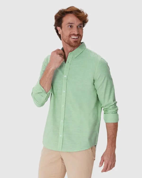 Camisa Masculina Regular Abotoamento Frontal Em Algodão Texturizado Verde - G