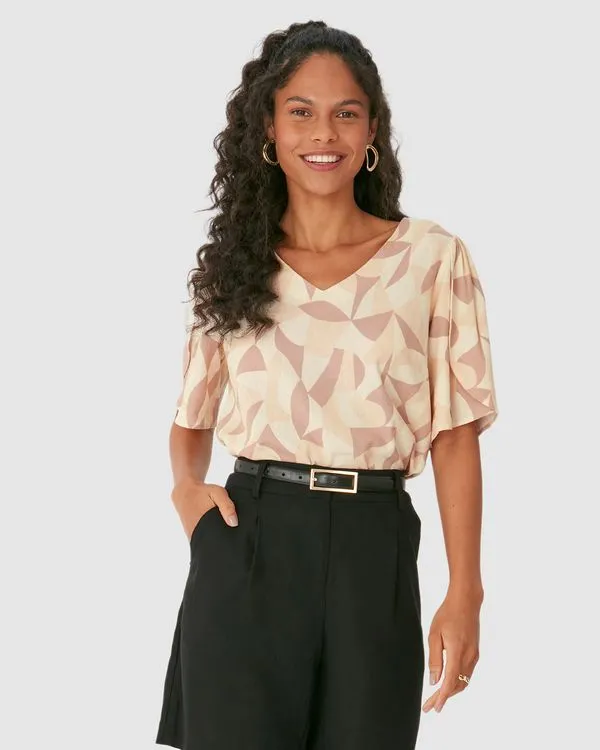 Blusa Box Feminina Decote V Fenda Lateral Em Viscolinho Off White - M