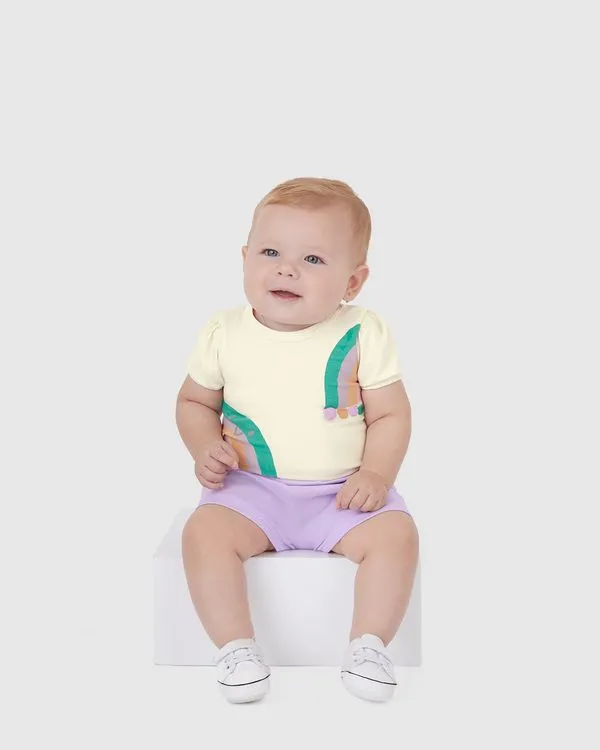 Conjunto Bebê Menina Body Com Aplique De Pompom Em Algodão Malwee Kids Off White - 18M