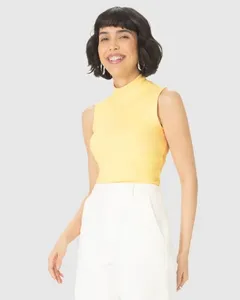 Regata Básica Feminina Gola Alta Em Ribana Amarelo - XGG