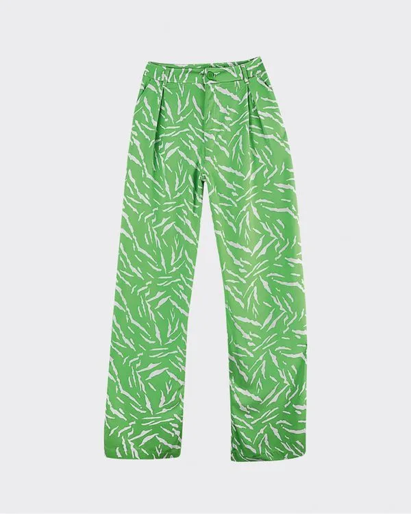Calça Wide Leg Feminina Pregas Frontais Em Viscose - Enfim Verde - M
