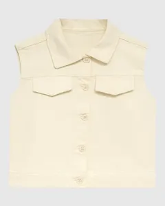 Colete Infantil Menina Lapela E Botões Frontais Em Sarja Stretch Malwee Kids Off White - 4