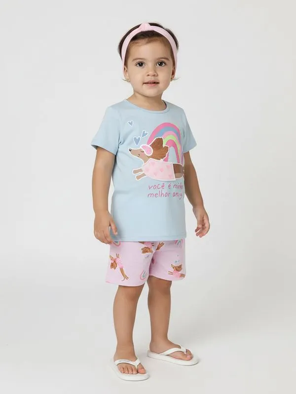 Pijama Curto Infantil Para Menina - AZUL CLARO 1