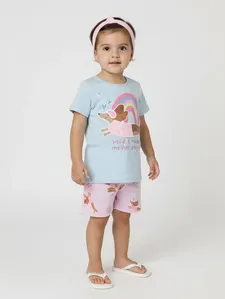 Pijama Curto Infantil Para Menina - AZUL CLARO 1