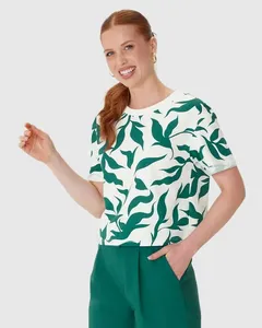 Blusa Feminina Estampada Manga Curta Em Algodão Off White - G