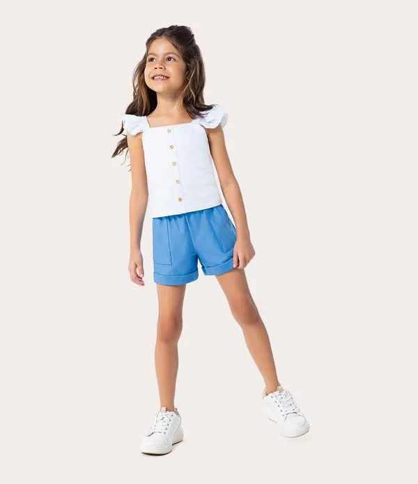 Conjunto Infantil Menina com Regata com Babado Algodão Malwee Kids Branco - 8