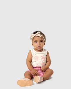 Conjunto Menina Regata Life Is Better By The Sea Em Algodão - Carinhoso Off White - P