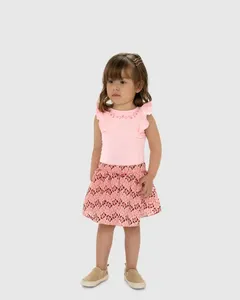 Conjunto Menina Blusa Com Saia Em Tecido Bordado - Carinhoso Rosa - 8