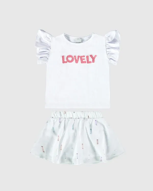 Conjunto Infantil Menina Lovely Blusa E Saia Malwee Kids Branco - 2