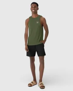 Regata Masculina Regular Estampa Peitoral E Costas Em Malha Linho Verde - P