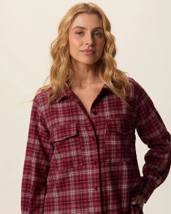 Camisa Feminina Xadrez Bolso Frontal Em Tecido Flanelado Vermelho - G