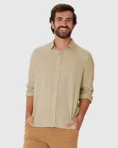 Camisa Masculina Regular Bordado Peitoral Em Liocel Marrom - XGG