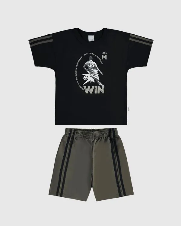 Conjunto Infantil Menino Estampa Com Resina Esportivo Em Algodão Malwee Kids Preto - 16