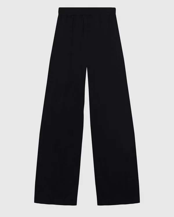 Calça Wide Leg Feminina Bolso Funcional Em Tecido Acetinado - ENFIM Preto - GG