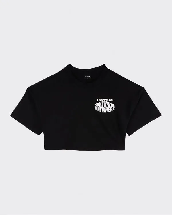 T-Shirt Cropped Feminina Estampa Lettering Em Moletinho - ENFIM Preto - P