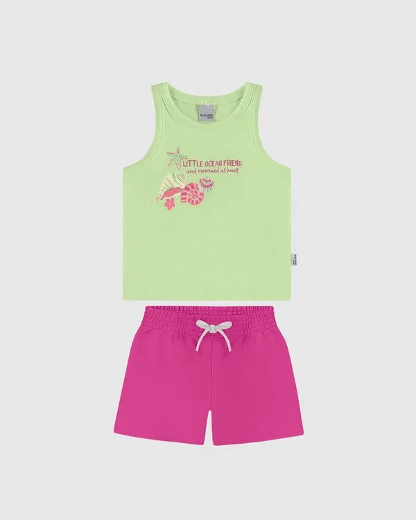 Conjunto Infantil Menina Regata Little Ocean Friend Em Ribana Malwee Kids Verde - 4