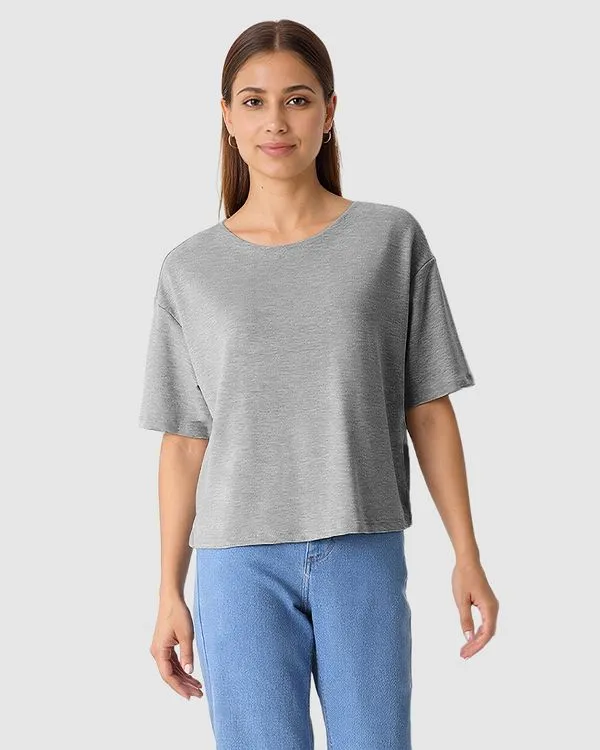 Blusa Box Feminina Decote Redondo Manga Curta Em Moletinho De Viscose Cinza - GG