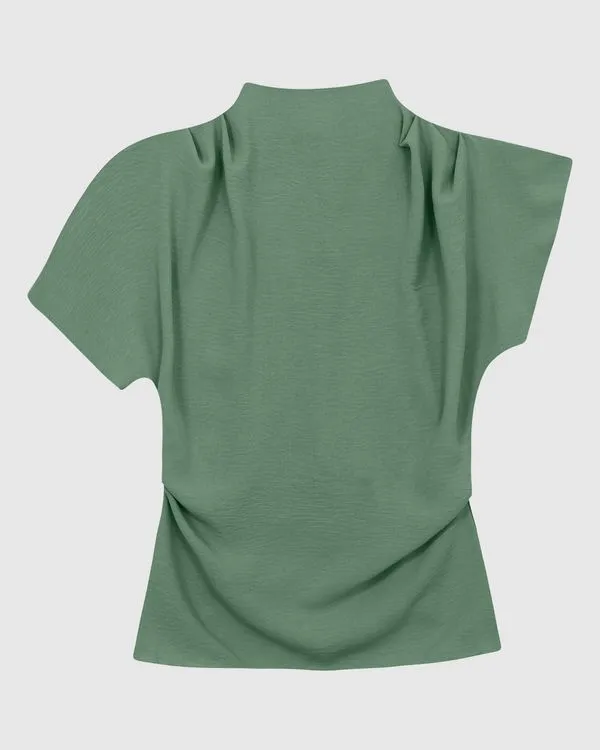 Blusa Feminina Assimétrica Detalhe Pregas Em Tecido Leve Texturizado - ENFIM Verde - M