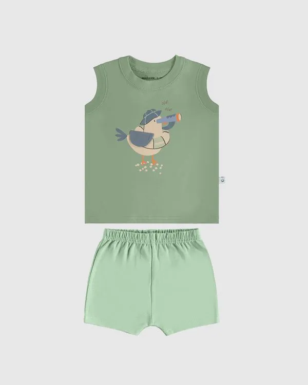 Conjunto Infantil Menino Regata E Bermuda Saruel Em Algodão Malwee Kids Verde - 18M