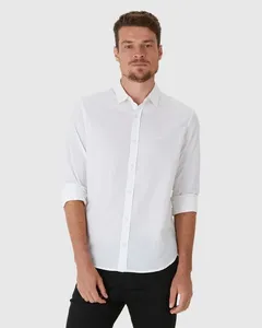 Camisa Masculina Slim Bordado Peitoral Em Algodão Com Elastano Branco - M