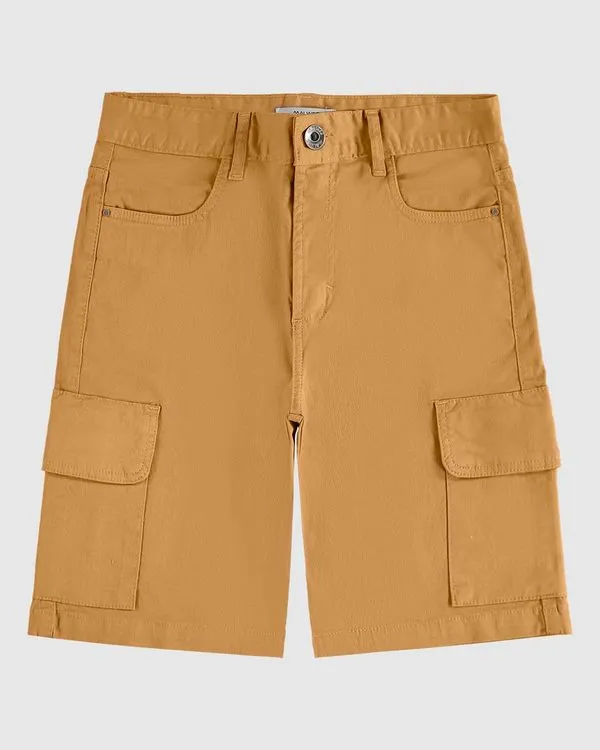 Bermuda Menino Cargo Cintura Média Em Sarja Stretch Malwee Kids Marrom - 12