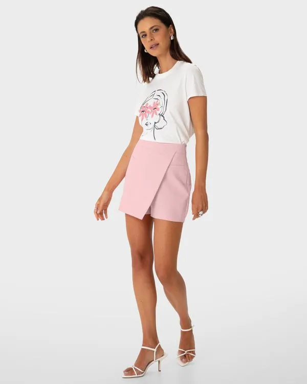 Shorts Saia Feminino Bolso Decorativo Em Tecido Alfaiataria - ENFIM Rosa - M