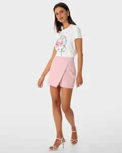 Shorts Saia Feminino Bolso Decorativo Em Tecido Alfaiataria - ENFIM Rosa - G