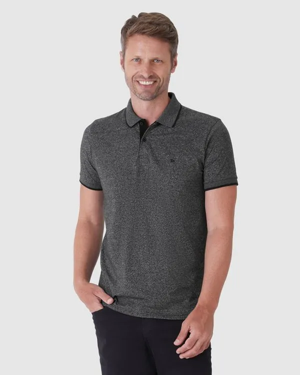 Camisa Polo Básica Masculina Slim Em Malha Rajada Preto - P