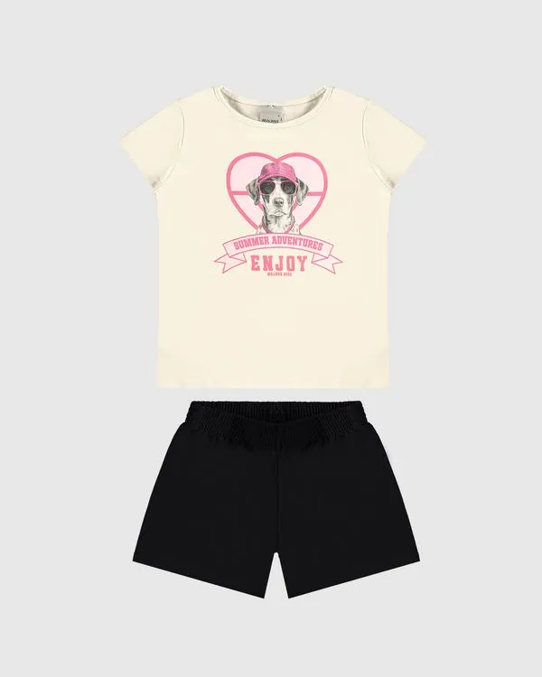 Conjunto Infantil Menina Blusa Manga Curta E Shorts Em Algodão Malwee Kids Off White - 4