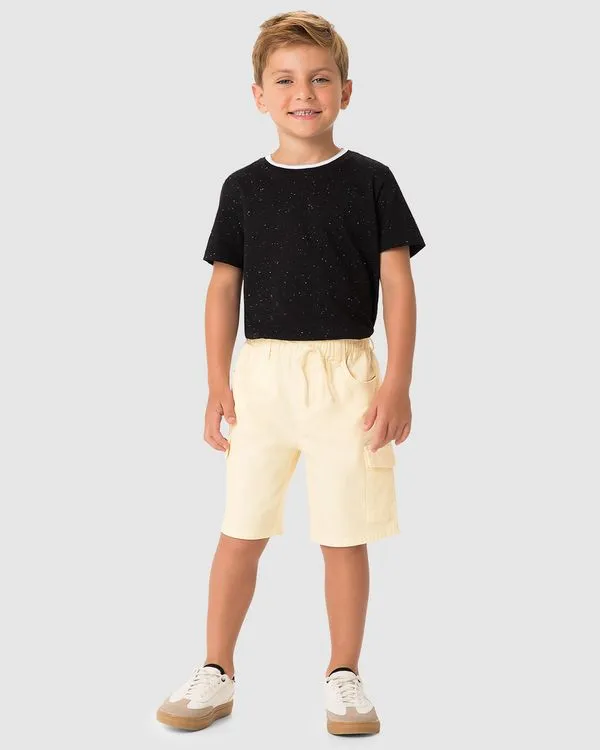 Bermuda Menino Cargo Bolso Funcional Em Sarja Com Elastano - Carinhoso Off White - 6