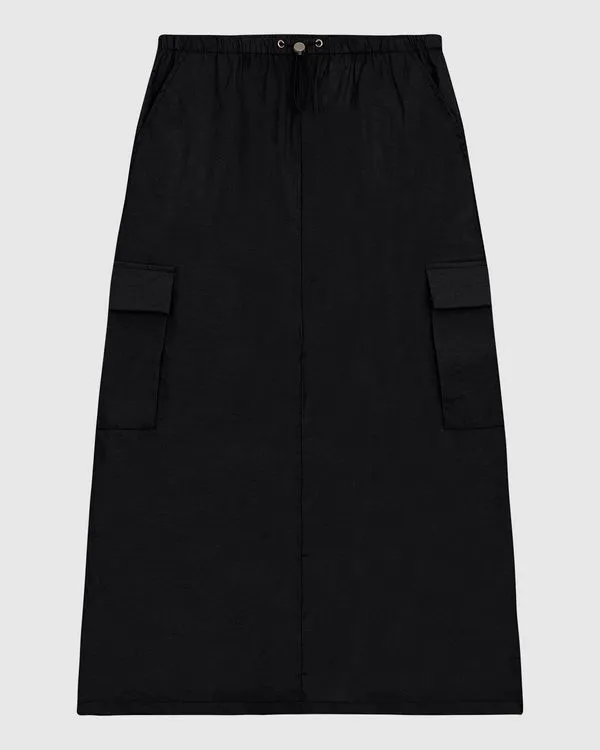 Saia Midi Feminina Bolso Cargo Fenda Costas Em Viscose Texturizada - ENFIM Preto - G