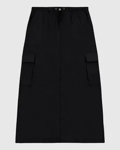Saia Midi Feminina Bolso Cargo Fenda Costas Em Viscose Texturizada - ENFIM Preto - G