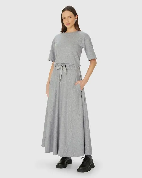 Saia Midi Feminina Evasê Bolso Lateral - Abrace O Futuro Cinza - P