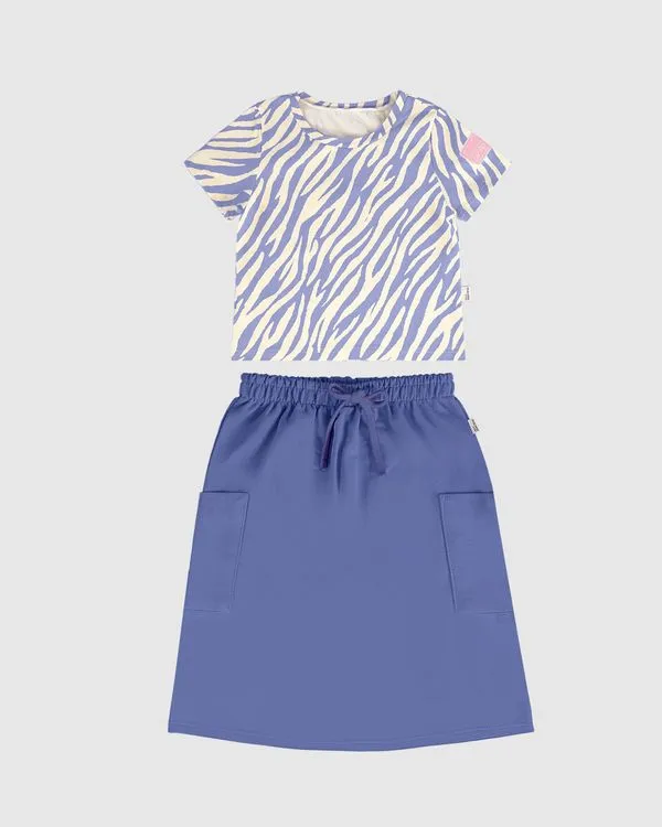 Conjunto Infantil Menina Blusa Animal Print + Saia Midi Cargo Malwee Kids Roxo - 18