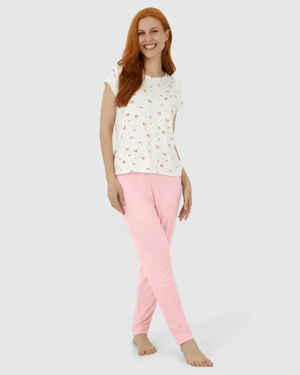 Calça Feminina De Pijama Em Malha Viscose Stretch Rosa - GG