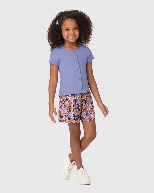 Conjunto Infantil Menina Blusa Botões Frontais Em Ribana Malwee Kids Roxo - 6