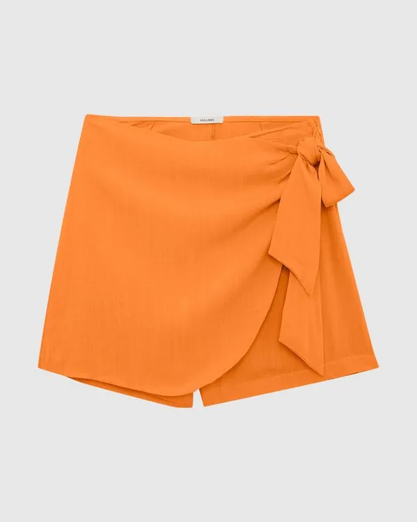 Shorts Saia Feminino Laço Funcional Em Viscose Laranja - M