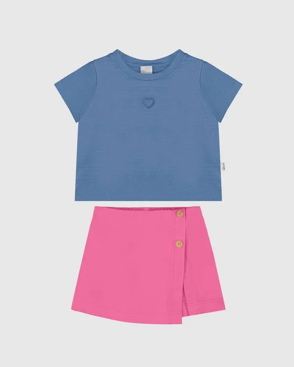 Conjunto Infantil Menina Blusa Box + Shorts Saia Malwee Kids Azul - 4